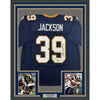 Framed Autographed/Signed Steven Jackson 35x39 St. Louis Dark Blue Football Jersey Beckett BAS COA