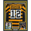 Framed Autographed/Signed Terry Bradshaw 35x39 Pittsburgh Bumble Bee Football Jersey Beckett BAS COA