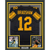 Framed Autographed/Signed Terry Bradshaw 35x39 Pittsburgh Black Color Rush Football Jersey Beckett BAS COA