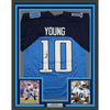 Framed Autographed/Signed Vince Young 35x39 Tennessee Navy Blue Football Jersey JSA COA