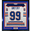 Framed Autographed/Signed Wayne Gretzky 35x39 Edmonton White Hockey Jersey PSA/DNA COA