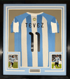 Framed Autographed/Signed Carlos Tevez 35x39 Argentina Blue Soccer World Cup Jersey Beckett BAS COA