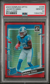 Graded 2023 Panini Donruss Optic Jahmyr Gibbs #236 Red Hyper Rookie RC Football Card PSA 10 Gem Mint