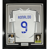 Framed Autographed/Signed Ronaldo Nazario 35x39 Real Madrid White Soccer Jersey Beckett BAS COA