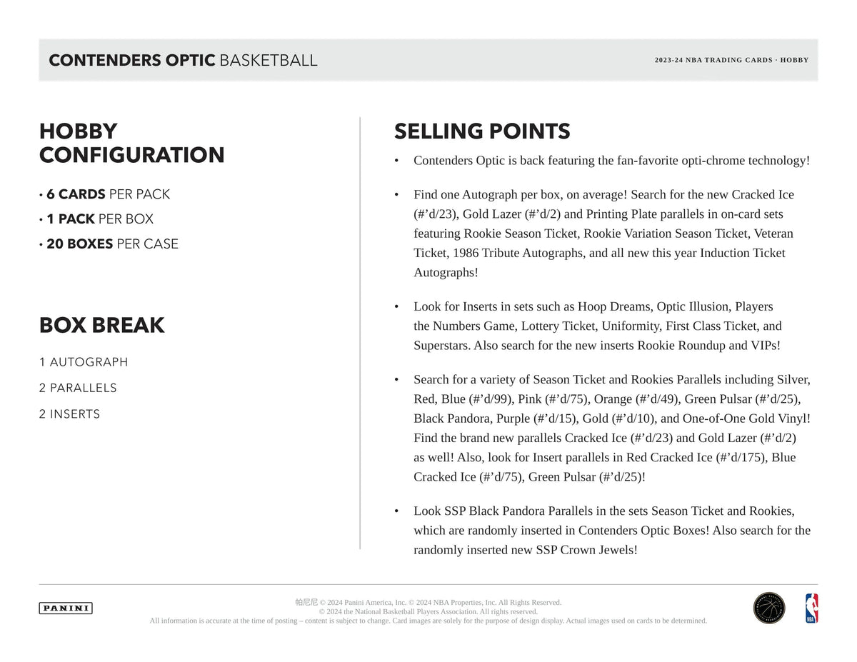 Panini - 2023/24 Contenders Optic Basketball (NBA) - Hobby Box
