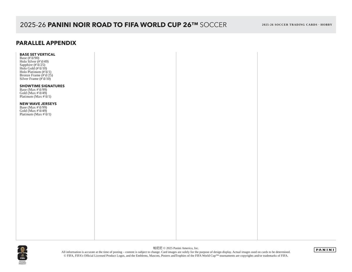 Panini - 2025/26 Noir Road To World Cup Football (Soccer) - Hobby Box