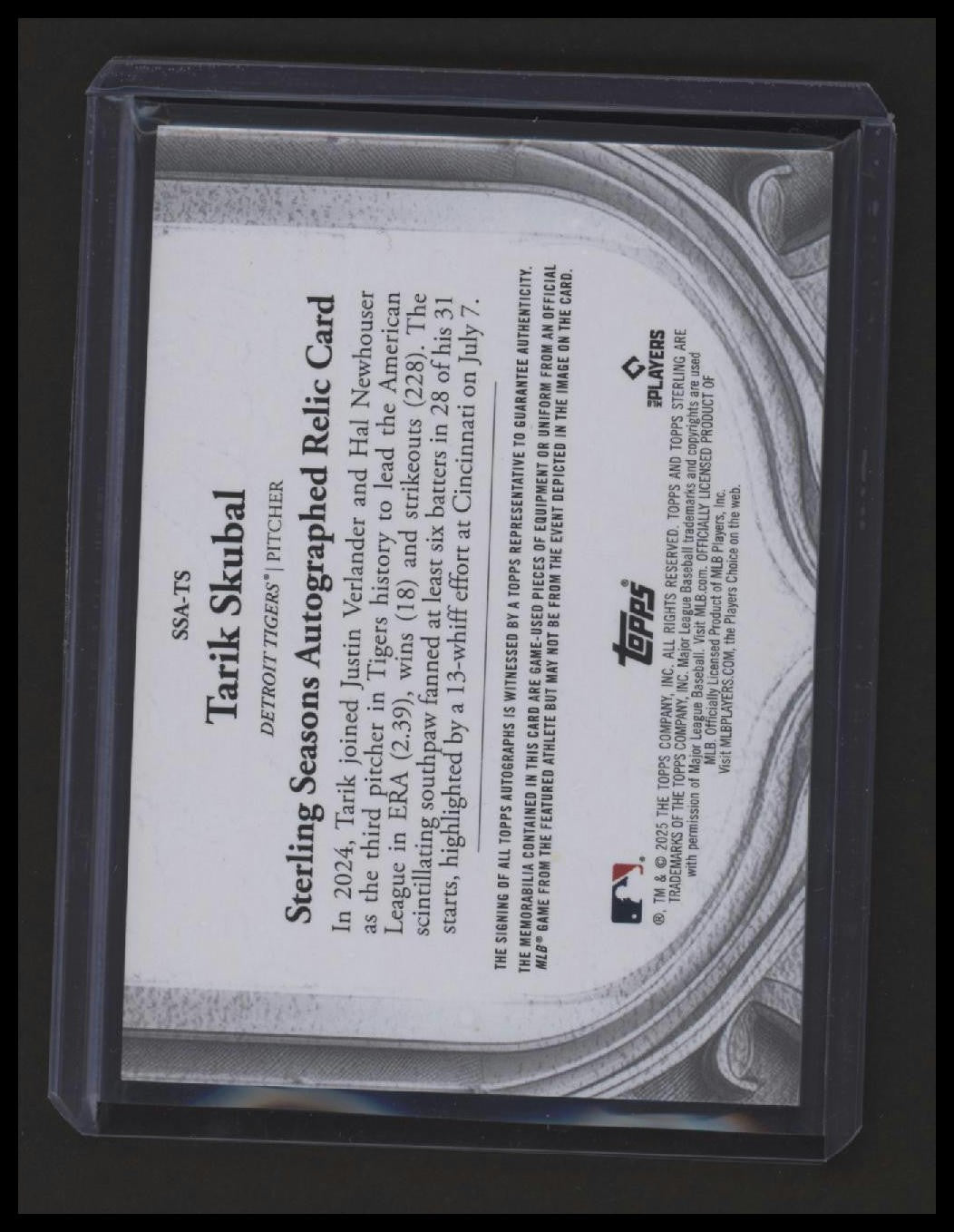 2025 Topps Sterling Tarik Skubal #Ssa-Ts Relic Auto Parallel/Variety Au Memo