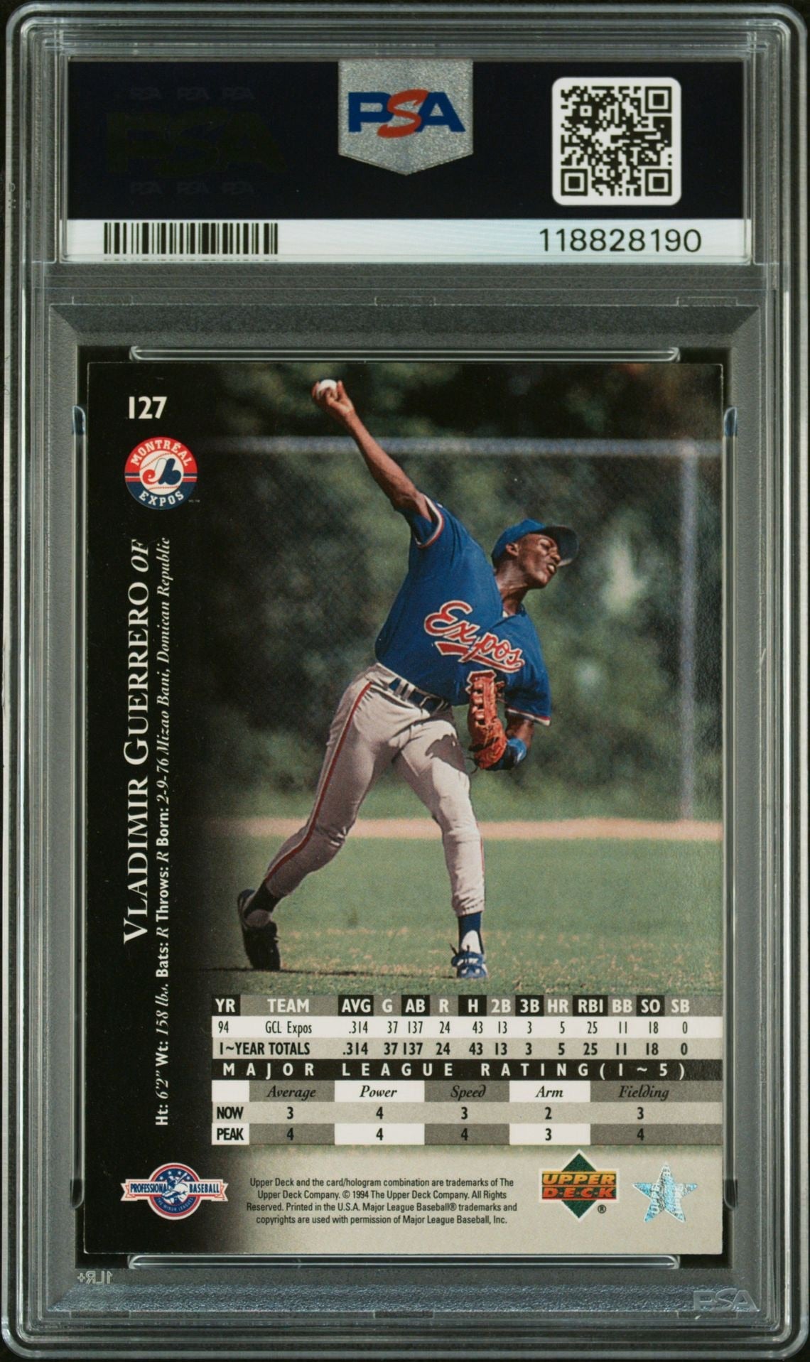 Vladimir Guerrero 1994 Upper Deck Top Prospect #127 Ip Autograph PSA Authentic