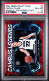 Graded 2024 Panini Prizm Draft Picks Caitlin Clark #5 /88 Campus Legends Red Scope Rookie RC Basketball Card PSA 10 Gem Mint
