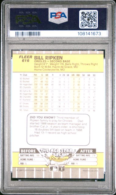 Bill Ripkin 1989 Fleer Ff Error #616 PSA 9