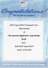 2026 Topps Now WWE Cody Rhodes #29 Black Auto /10 Redemption Wrestling Card