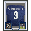 Framed Autographed/Signed Joey Porter Jr. 35x39 Penn State Blue College Football Jersey Beckett BAS COA