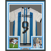 Framed Autographed/Signed Julian Alvarez 35x39 Argentina Blue/White Soccer World Cup Jersey Beckett BAS COA