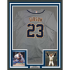 Framed Autographed/Signed Kirk Gibson 35x39 Detroit Tigers Grey Baseball Jersey Beckett BAS COA