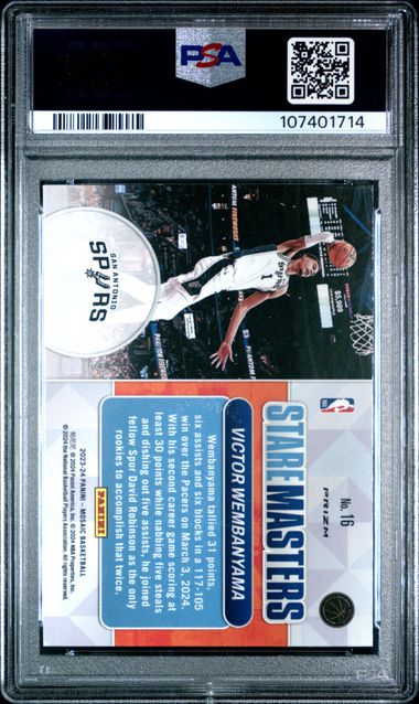 Victor Wembanyama 2023-24 Panini Mosaic Stare Masters Mosaic Prizm Rc PSA 10