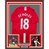 Framed Autographed/Signed Paul Scholes 35x39 Manchester United Red Soccer Jersey Beckett BAS COA
