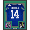 Framed Autographed/Signed Sam Darnold 35x39 Seattle Blue Retro Football Jersey Beckett BAS COA