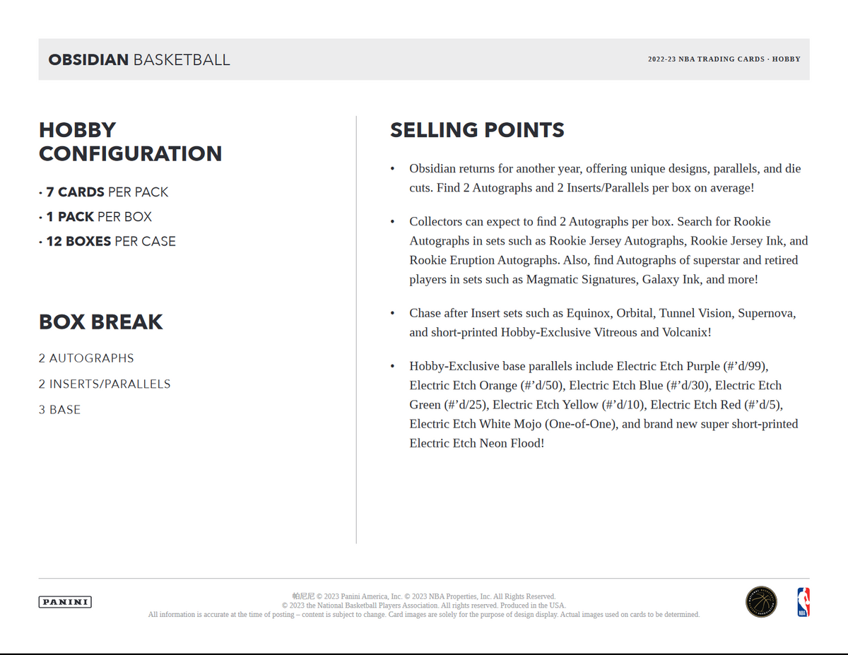 2022-23 Panini Obsidian Basketball Hobby Box