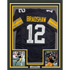 Framed Autographed/Signed Terry Bradshaw 35x39 Pittsburgh Black Football Jersey Beckett BAS COA