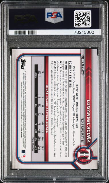 Luisangel Acuna 2022 Bowman Chrome X Red X-Fractor #'D 1/3 PSA 10