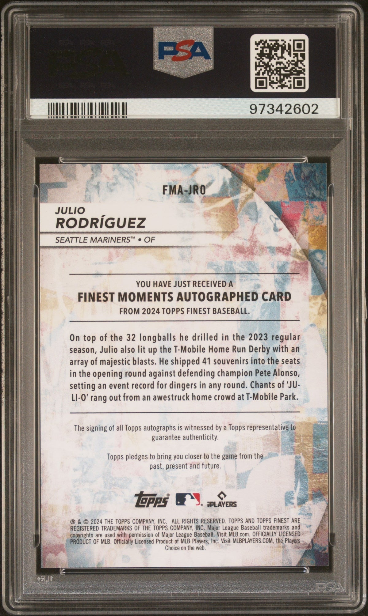 2024 Topps Finest Finest Moments Auto Julio Rodriguez Fmajro Red Lava Ref PSA 10