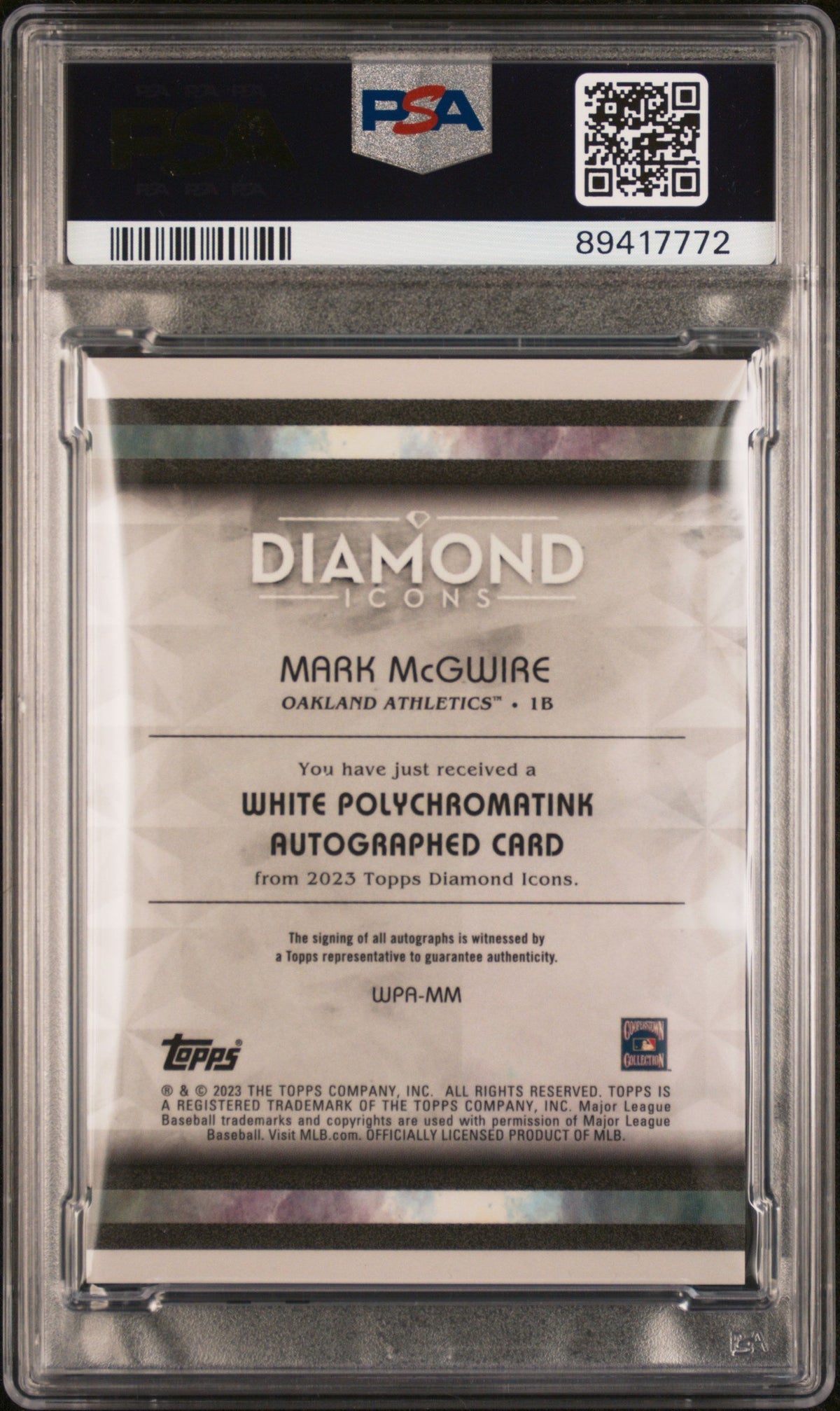 2023 Topps Diamond Icons White Auto Mark Mcgwire #Wpamm Green /15 PSA 9