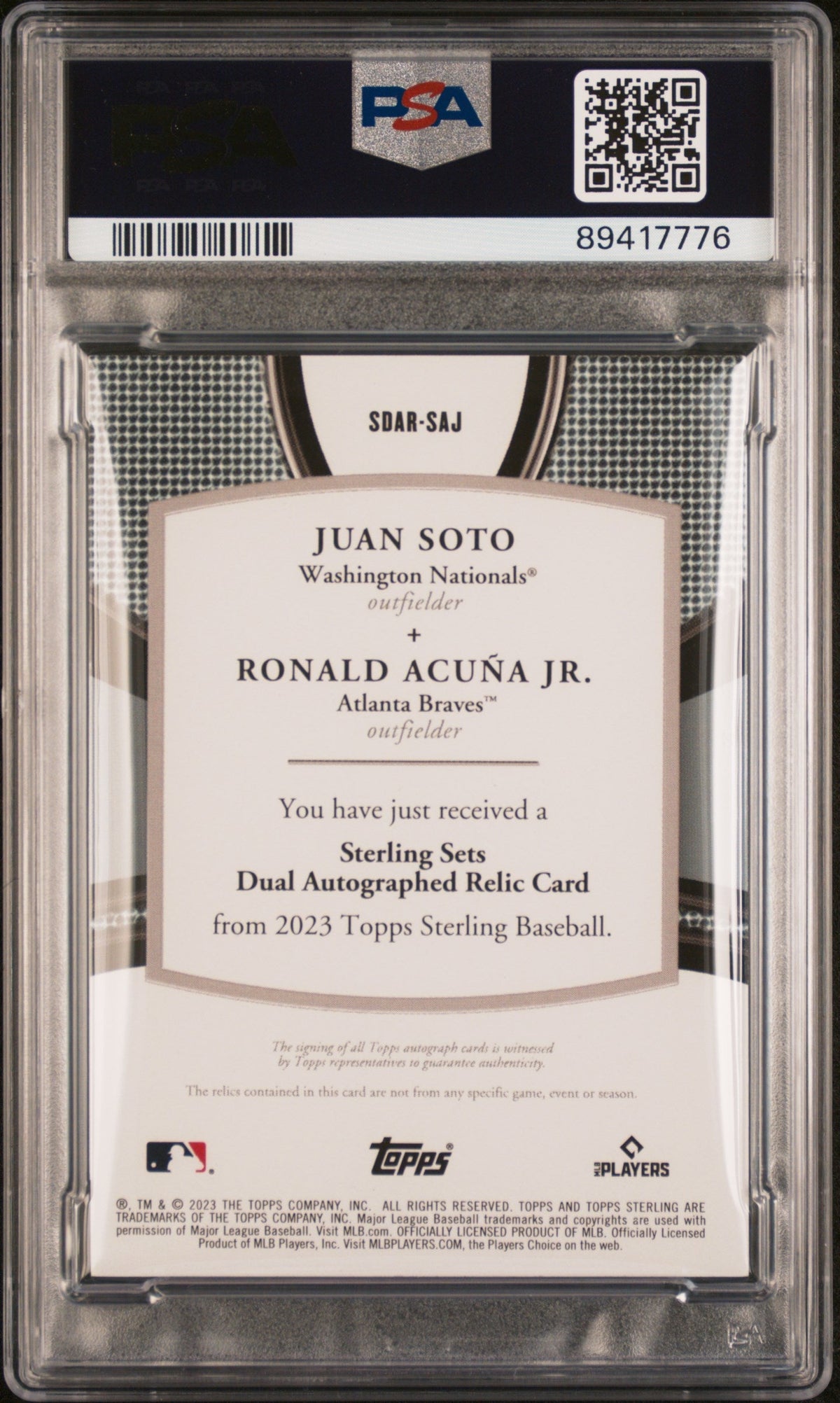 2023 Topps Sterling Sterling Sets Dual Auto Acuna Jr. Soto #Sdarsaj PSA Error