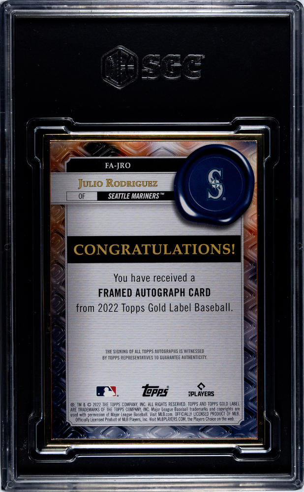 2022 Topps Gold Label Julio Rodriguez #Fa-Jro Framed Autograph Sgc 9