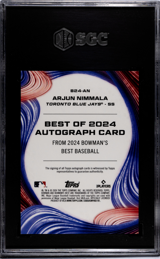 2024 Bowman's Best Arjun Nimmala #B24-An Of '24 Auto Black Refractor Sgc 9.5