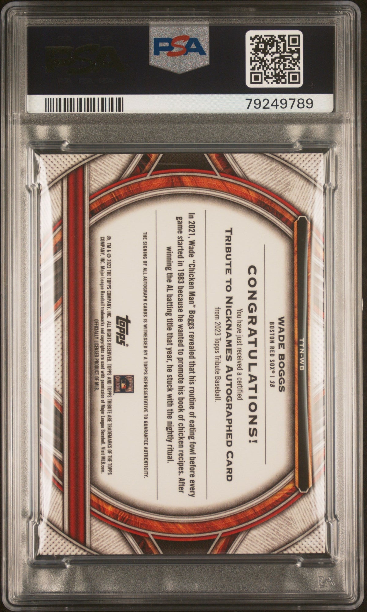 2023 Topps Tribute To Nicknames Autograph Wade Boggs #Ttnwb 38/51 PSA 9 Auto 9