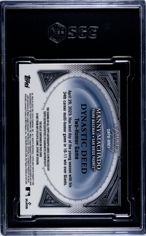 2023 Topps Dynasty Manny Machado #Dapb-Mm1 Patch Vertical Sgc 9 Auto 10