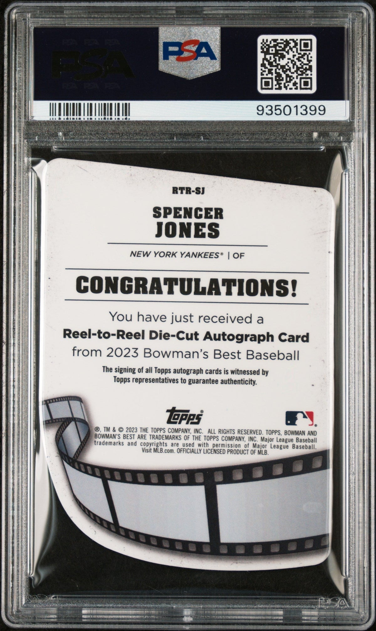 2023 Bowman's Best Die-Cuts Spencer Jones #Rtrsj Rtr Dc Ref 10/25 PSA 10