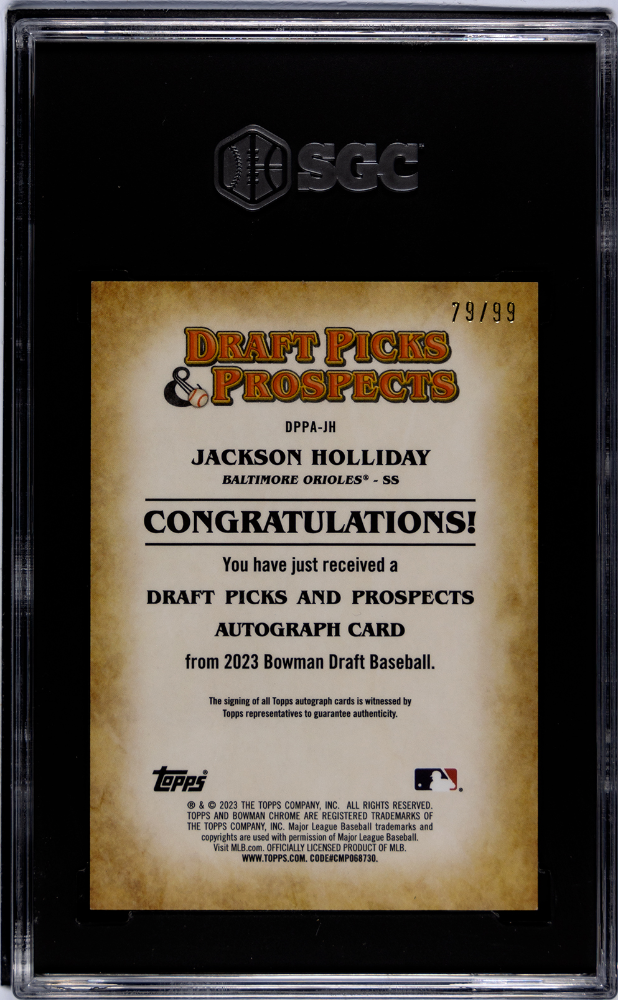 2023 Bowman Draft Jackson Holliday #Dppa-Jh Dp&P Autograph Sgc 9.5