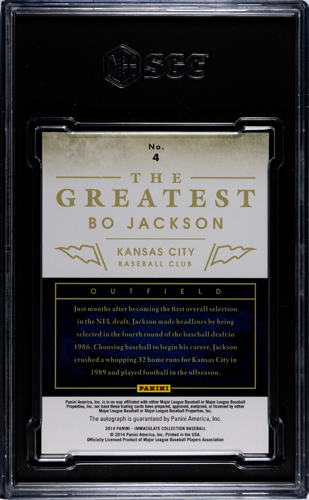 2014 Panini Immaculate Collection Bo Jackson #4 The Greatest Sigs. Sgc 7 Auto 10