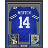 Framed Autographed/Signed Craig Morton 35x39 Dallas Blue Football Jersey JSA COA