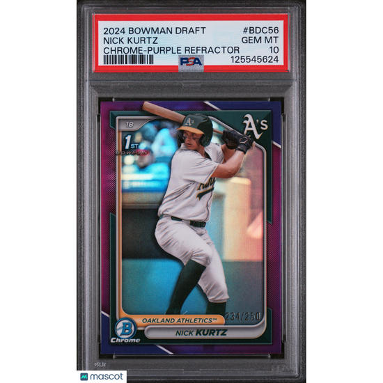 2024 Bowman Draft Nick Kurtz #Bdc56 Chrome Purple Refractor PSA 10