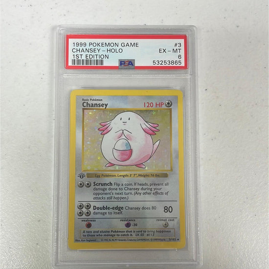 PSA 6 Ex - Mt - Chansey 3/102 1St Edition Base Set Shadowless Pokemon Holo