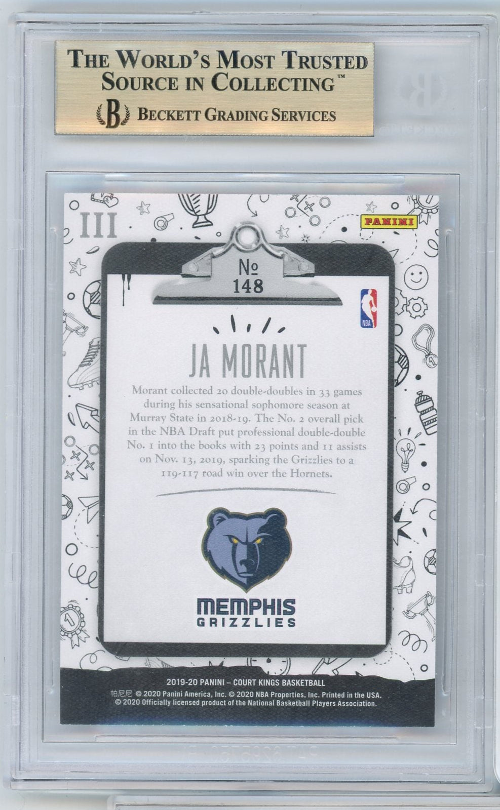Ja Morant 2019-20 Panini Court Kings Rookie Card BGS 9.5