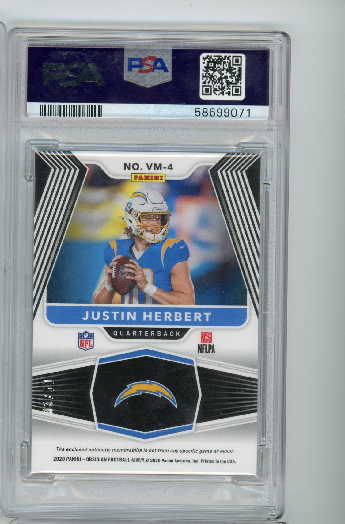 Justin Herbert 2020 Panini Obsidian Volcanic Material Electric Etch Green Rc #'D 33/50 PSA 10