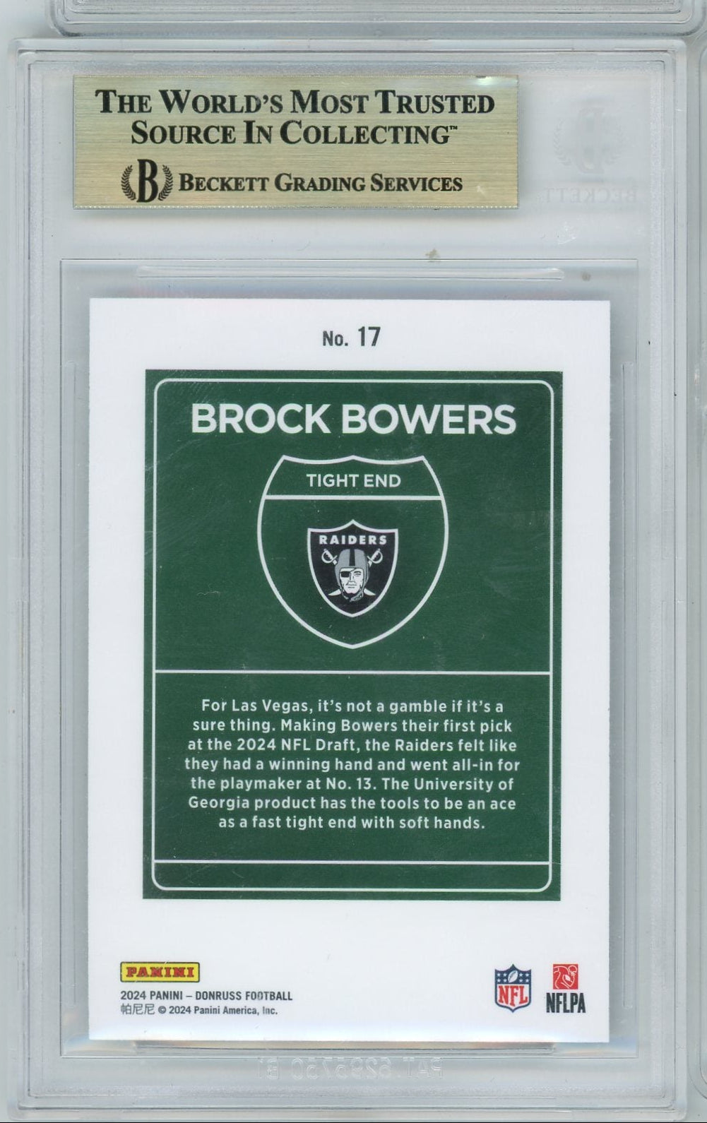 Brock Bowers 2024 Panini Donruss Downtown Rookie Ssp BGS 9.5