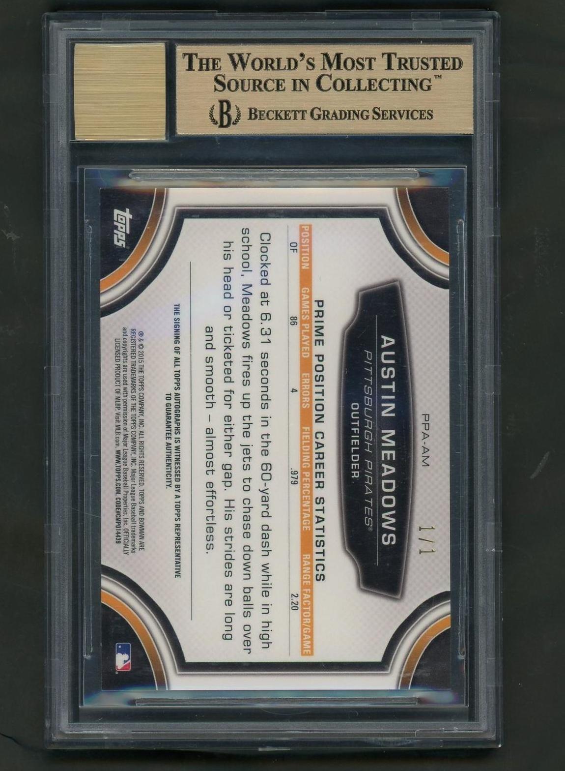 2015 Bowman Chrome Ppam Austin Meadows Prime Position Autographs Superfractor 1/1 Beckett 9.5 Gem Mint Pittsburgh Pirates