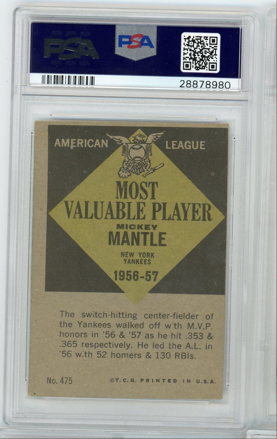 Mickey Mantle 1961 Topps Mvp #475 PSA 4