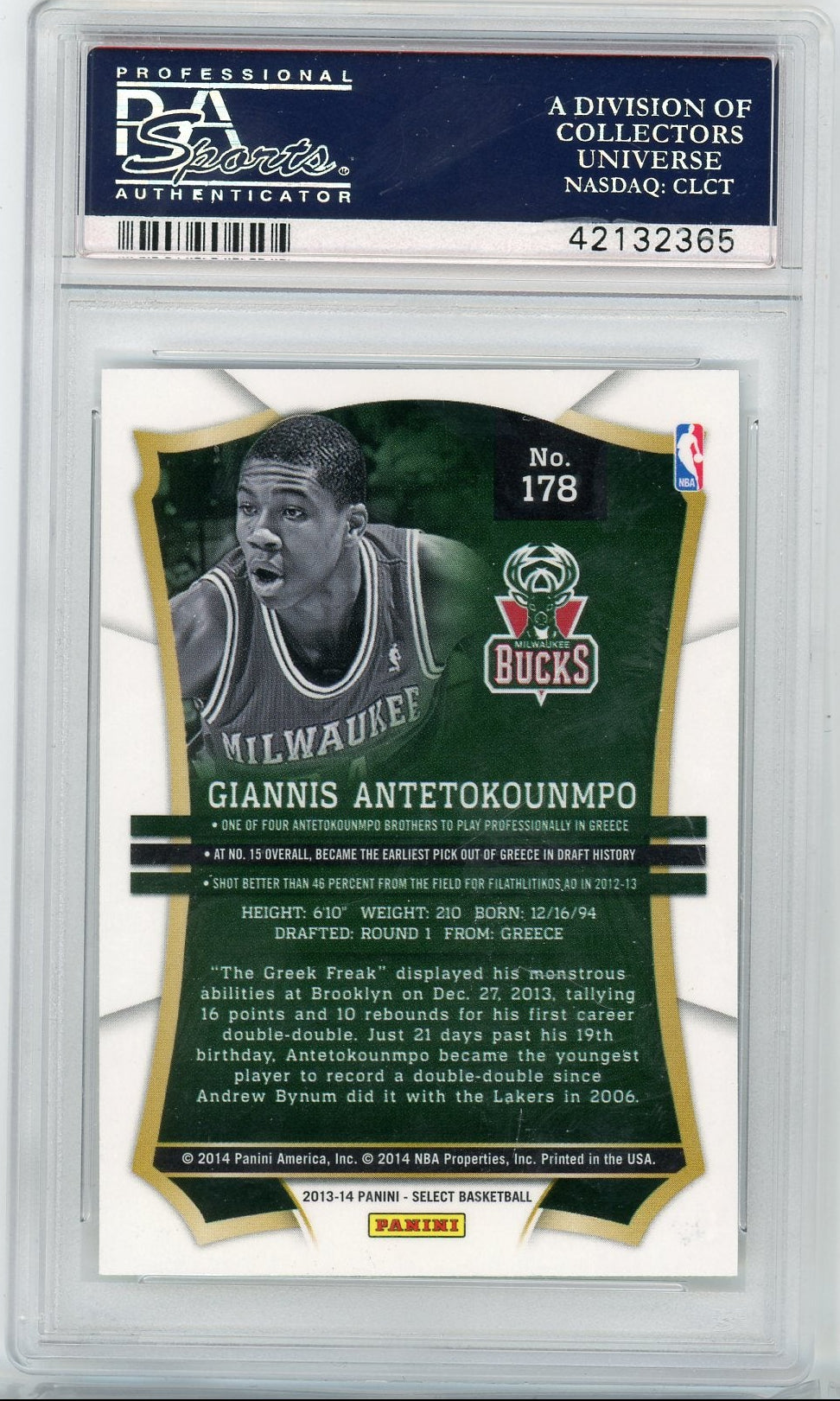 Giannis Antetokounmpo 2013 Panini Select Rookie #178 PSA 10