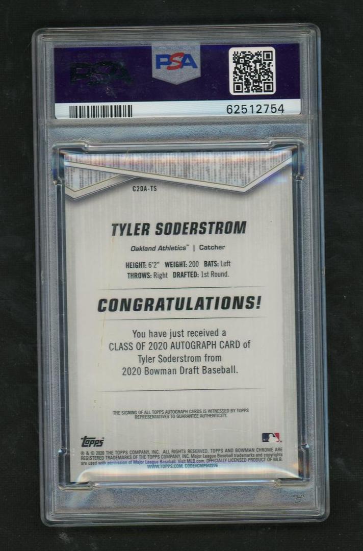 2020 Bowman Draft Class Of '20 Autograph Gold Refractor Tyler Soderstrom #C20ats /50 PSA 9