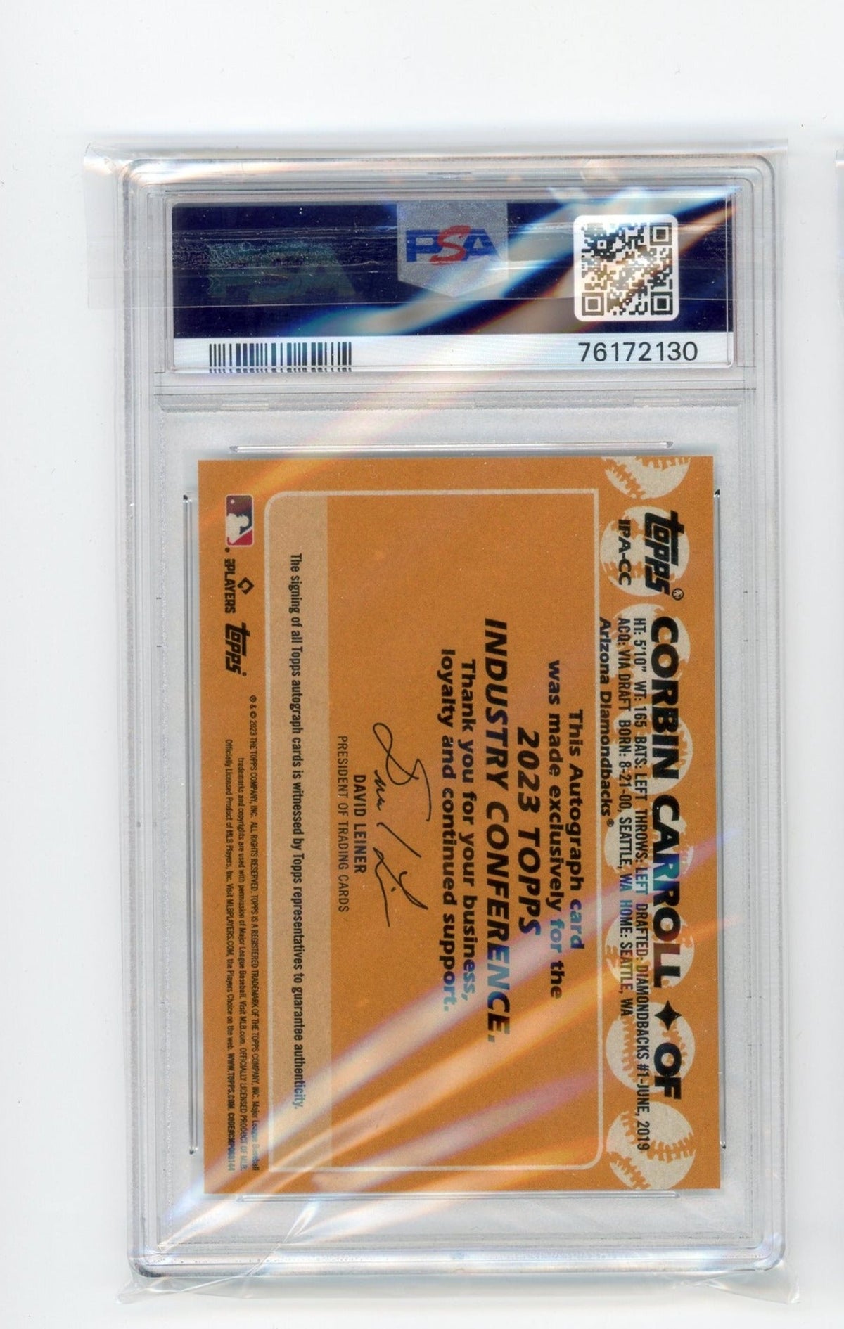 Corbin Carroll 2023 Topps Industry Conference Autograph PSA 8 Rookie Card