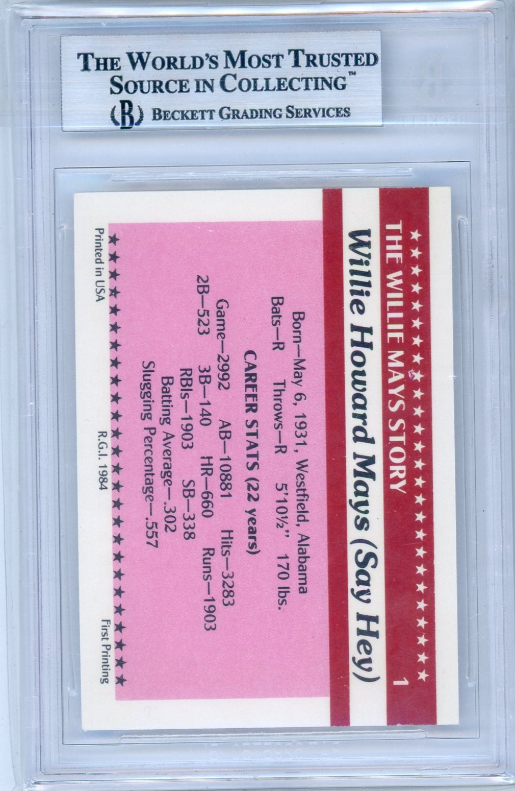 Willie Mays 1984 Asa Autograph #'D 115/200 BGS Authentic