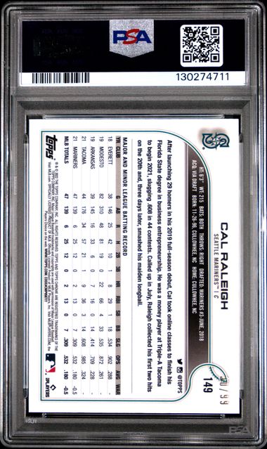Cal Raleigh 2022 Ben Baller Chrome Green Refractor Rc #'D 30/99 PSA 10