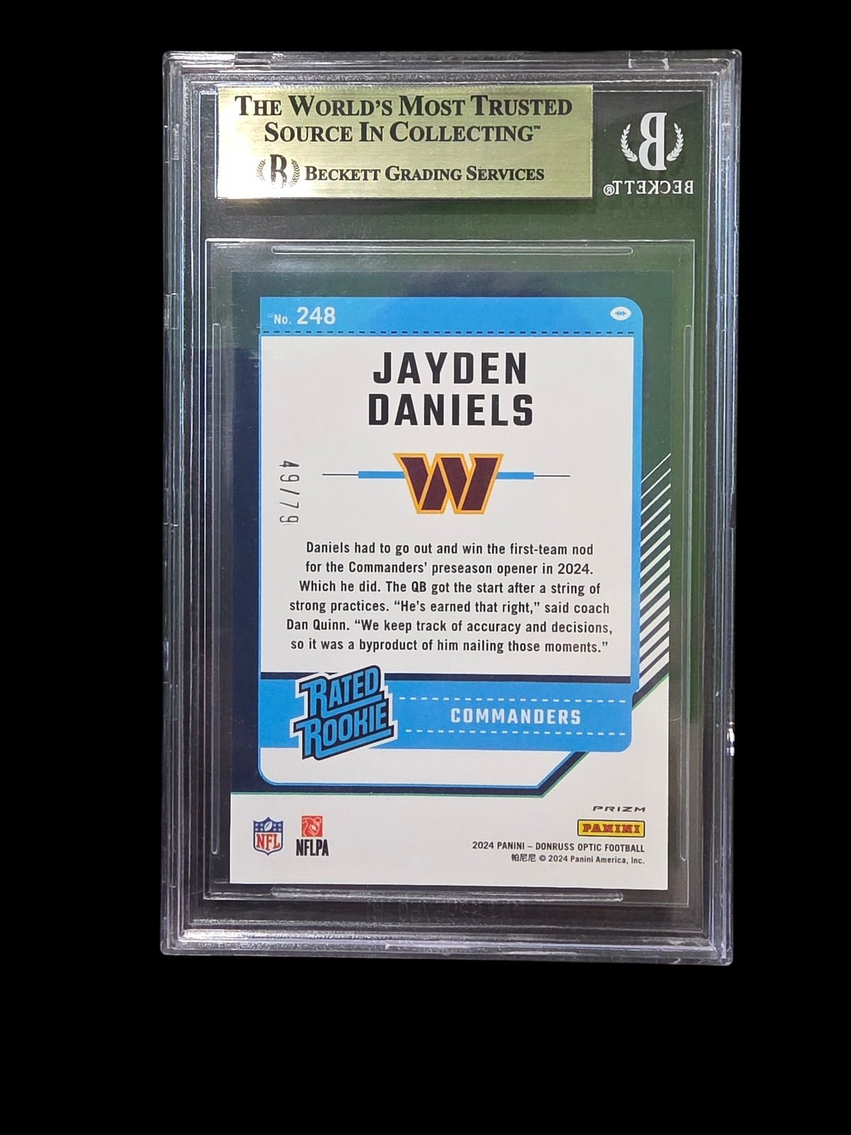 2024 Donruss Optic Orange Scope Jayden Daniels Rr #248 BGS 9.5