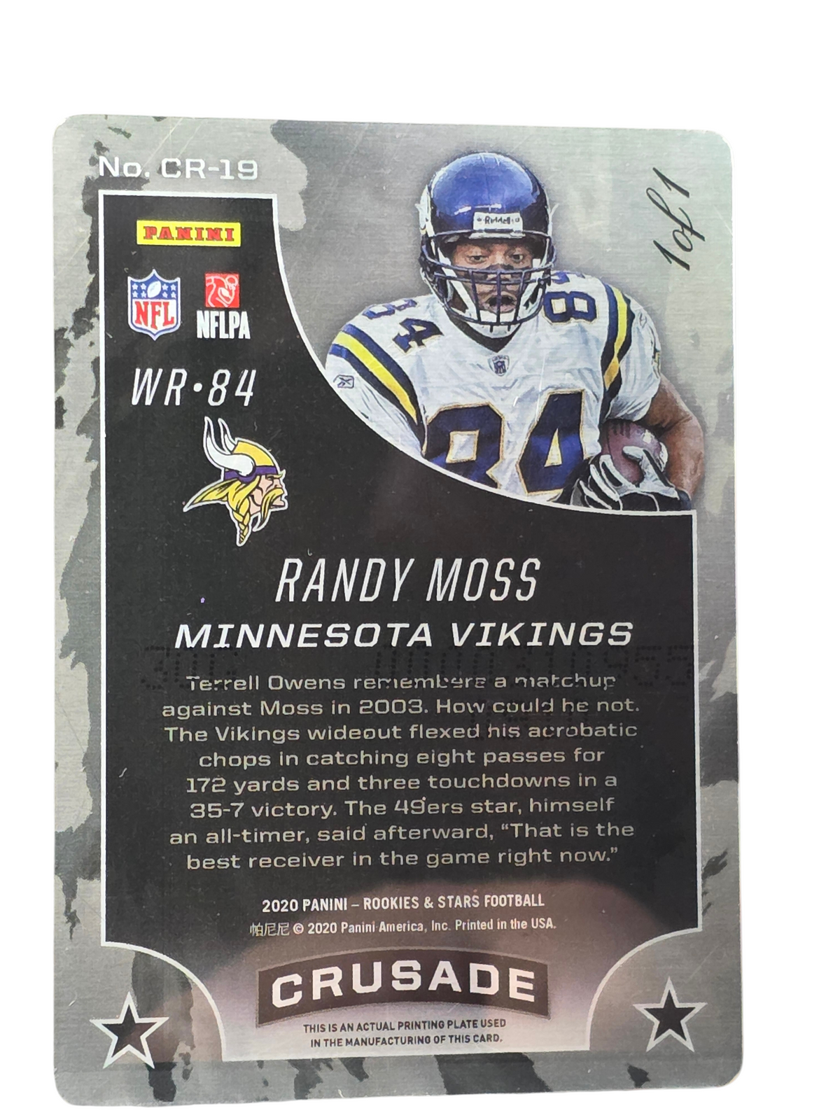 2020 Panini Rookies & Stars Crusade Randy Moss #Cr-19 Printing Plate
