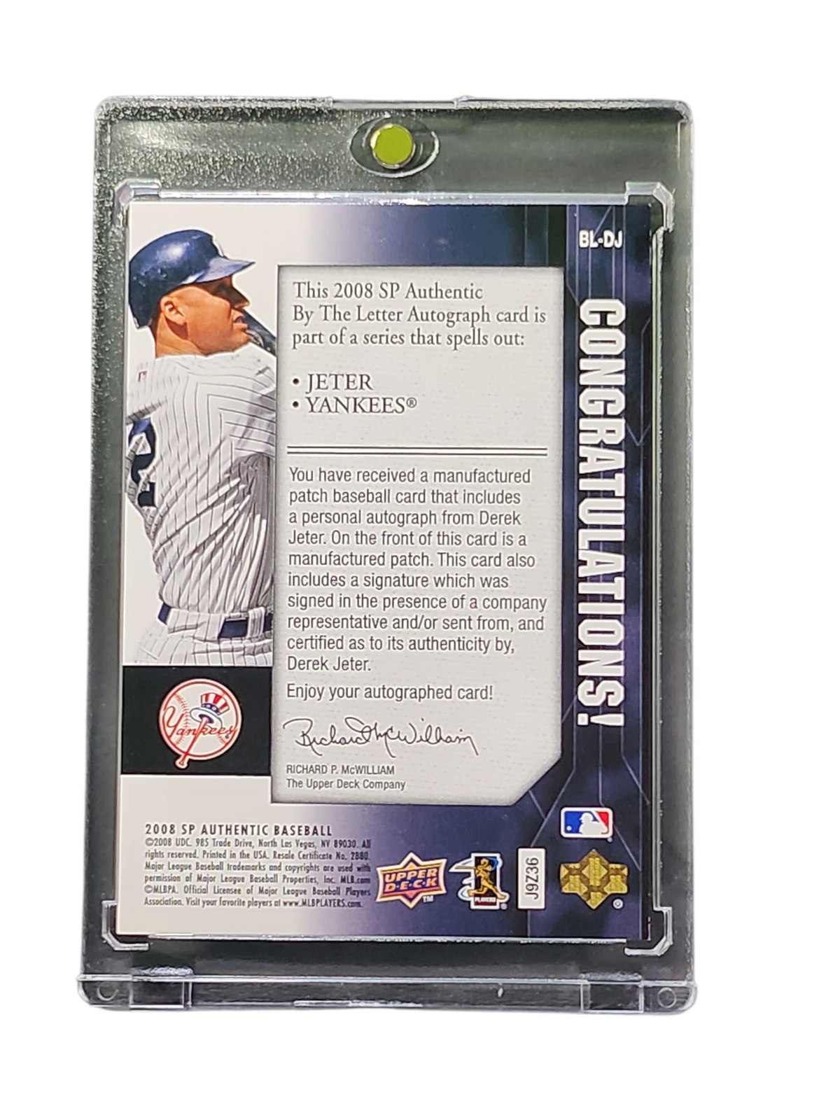 2008 Upper Deck Sp Authentic By The Letter Derek Jeter #Bl-Dj Patch
